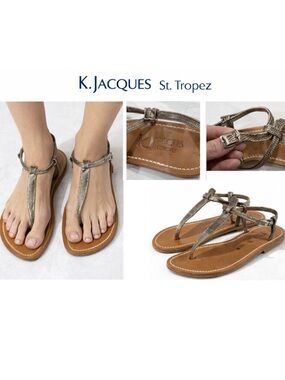 K.Jacques St Tropez Leather Strappy Sandals Gladiator Flat Brown EU 40